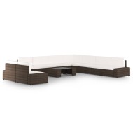 10 részes barna polyrattan kerti ülőgarnitúra párnákkal