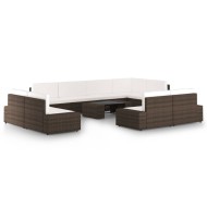 10 részes barna polyrattan kerti ülőgarnitúra párnákkal