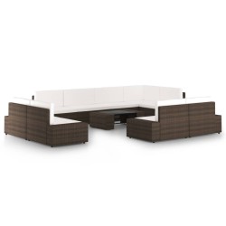10 részes barna polyrattan kerti ülőgarnitúra párnákkal