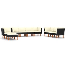 10 részes fekete polyrattan kerti ülőgarnitúra párnákkal