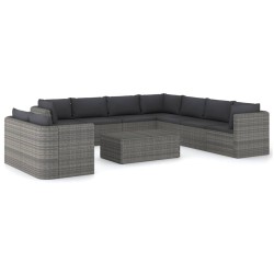 10 részes szürke polyrattan kerti bútorszett párnákkal