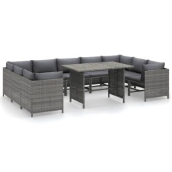 10 részes szürke polyrattan kerti bútorszett párnákkal