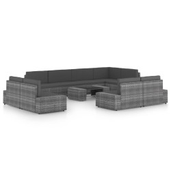 10 részes szürke polyrattan kerti ülőgarnitúra párnákkal