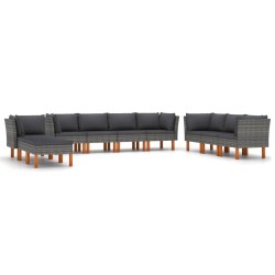 10 részes szürke polyrattan kerti ülőgarnitúra párnákkal