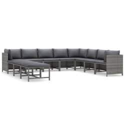 11 részes szürke polyrattan kerti ülőgarnitúra párnákkal