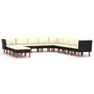 12 részes fekete polyrattan kerti ülőgarnitúra párnákkal