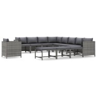 12 részes szürke polyrattan kerti ülőgarnitúra párnákkal