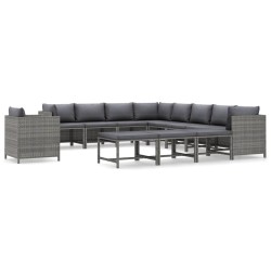 12 részes szürke polyrattan kerti ülőgarnitúra párnákkal