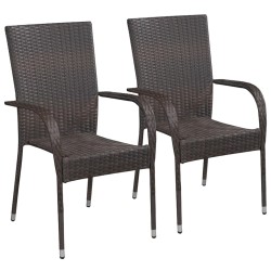 2 db barna rakásolható polyrattan kültéri szék