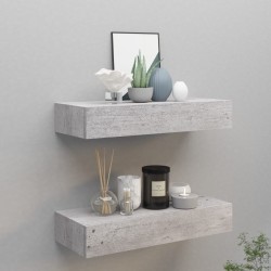 2 db betonszürke fiókos fali polc 60 x 23,5 x 10 cm