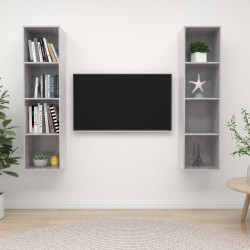 2 db betonszürke forgácslap falra szerelhető tv-szekrény