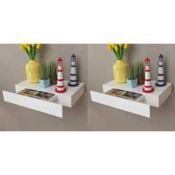 2 db fehér lebegő fali polc fiókkal 48 cm