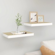 2 db fehér-tölgyszínű mdf lebegő fali polc 50 x 23 x 3,8 cm