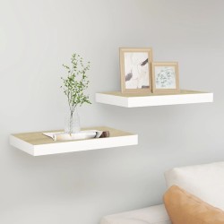 2 db fehér-tölgyszínű mdf lebegő fali polc 50 x 23 x 3,8 cm