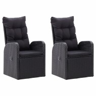 2 db fekete dönthető polyrattan kerti szék párnával
