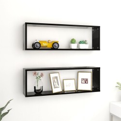 2 db fekete forgácslap fali kockapolc 80 x 15 x 26,5 cm