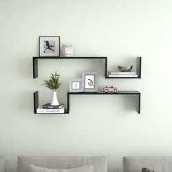 2 db fekete forgácslap fali polc 100 x 15 x 20 cm