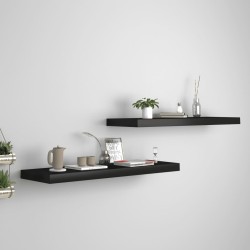 2 db fekete mdf fali polc 80 x 23,5 x 3,8 cm