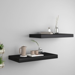 2 db fekete mdf lebegő fali polc 50 x 23 x 3,8 cm