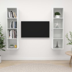 2 db magasfényű fehér forgácslap fali tv-szekrény