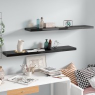 2 db magasfényű fekete mdf fali polc 120 x 23,5 x 3,8 cm
