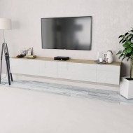 2 db tölgyfa/fehér magasfényű furnér tv szekrény 120x40x34 cm