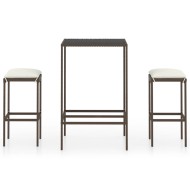 3 részes barna polyrattan kerti bárszett párnákkal