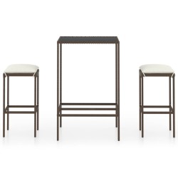 3 részes barna polyrattan kerti bárszett párnákkal