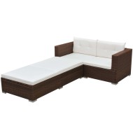 3-részes barna polyrattan kerti bútorszett párnákkal