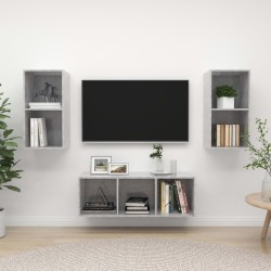 3 részes betonszürke forgácslap tv-szekrény szett