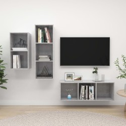 3 részes betonszürke forgácslap tv-szekrény szett