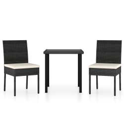 3 részes fekete polyrattan kerti étkezőgarnitúra