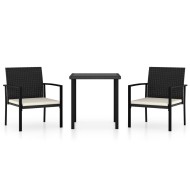 3 részes fekete polyrattan kerti étkezőgarnitúra