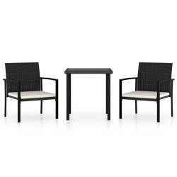 3 részes fekete polyrattan kerti étkezőgarnitúra