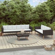 3 részes fekete polyrattan kerti ülőgarnitúra párnákkal