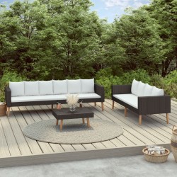 3 részes fekete polyrattan kerti ülőgarnitúra párnákkal