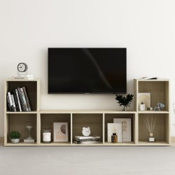 3 részes sonoma-tölgyszínű forgácslap tv-szekrény szett