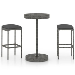 3 részes szürke polyrattan kerti bárszett párnákkal