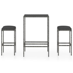 3 részes szürke polyrattan kerti bárszett párnákkal