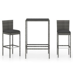 3 részes szürke polyrattan kerti bárszett párnákkal