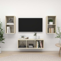 3 részes tölgyszínű forgácslap tv-szekrény szett