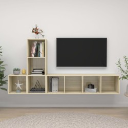 3 részes tölgyszínű forgácslap tv-szekrény szett