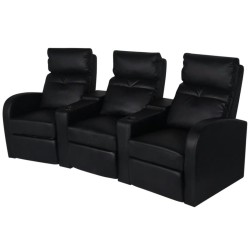 3 személyes fekete dönthető támlájú műbőr fotel