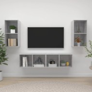 4 db betonszürke forgácslap falra szerelhető tv-szekrény