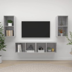 4 db betonszürke forgácslap falra szerelhető tv-szekrény