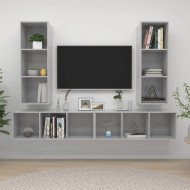 4 db betonszürke forgácslap falra szerelhető tv-szekrény