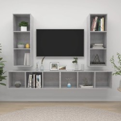 4 db betonszürke forgácslap falra szerelhető tv-szekrény