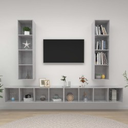 4 db betonszürke forgácslap falra szerelhető tv-szekrény