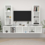 4 db fehér forgácslap falra szerelhető tv-szekrény