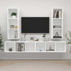 4 db fehér forgácslap falra szerelhető tv-szekrény